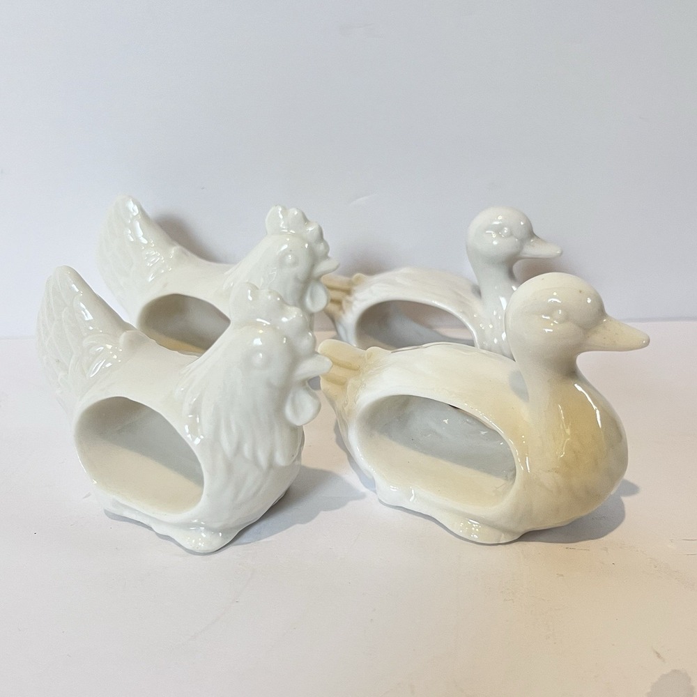 4 Vintage Shafford Porcelain‎ Napkin Ring Holders Duck Chicken Cottage Country